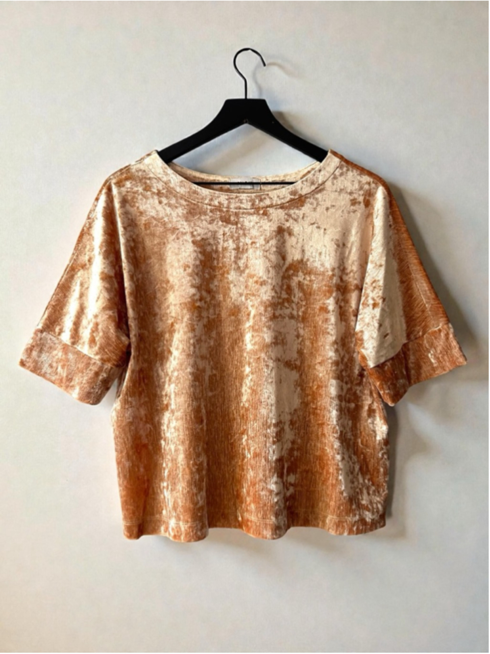 ON 34th Gold Crushed Velvet Boxy Top Size S Evening Summer Shirt